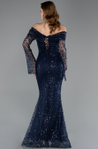 Abendkleid im Meerjungfrau-Stil Lang Schuppig Marineblau ABU5623