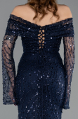 Abendkleid im Meerjungfrau-Stil Lang Schuppig Marineblau ABU5623