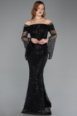 Abendkleid im Meerjungfrau-Stil Lang Schuppig Schwarz ABU5623