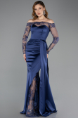 Abendkleid im Meerjungfrau-Stil Lang Satin Marineblau ABU5641