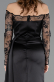 Abendkleid im Meerjungfrau-Stil Lang Satin Schwarz ABU5641