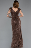 Abendkleid Lang Perlenbesetzt Braun ABU5637