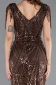 Abendkleid Lang Perlenbesetzt Braun ABU5637