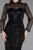 Abendkleid Lang Perlenbesetzt Schwarz ABU5638
