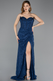 Standesamtkleid Lang Guipure Spitze Marineblau ABU5642