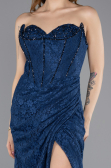 Standesamtkleid Lang Guipure Spitze Marineblau ABU5642