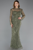 Abendkleid Lang Perlenbesetzt Khaki ABU5638