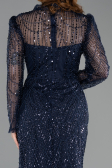 Abendkleid in Übergröße Lang Perlenbesetzt Marineblau ABU5643