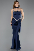 Abendkleid im Meerjungfrau-Stil Lang Satin Marineblau ABU5644