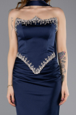 Abendkleid im Meerjungfrau-Stil Lang Satin Marineblau ABU5644