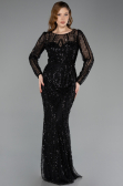 Abendkleid Lang Perlenbesetzt Schwarz ABU5649