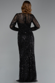 Abendkleid Lang Perlenbesetzt Schwarz ABU5649