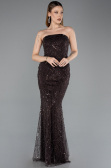 Abendkleid Lang Perlenbesetzt Braun ABU5652