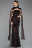 Abendkleid Lang Perlenbesetzt Braun ABU5652