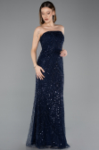 Abendkleid Lang Perlenbesetzt Marineblau ABU5652