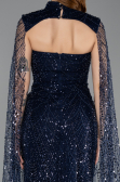 Abendkleid Lang Perlenbesetzt Marineblau ABU5652