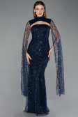 Abendkleid Lang Perlenbesetzt Marineblau ABU5652