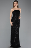 Abendkleid Lang Perlenbesetzt Schwarz ABU5652
