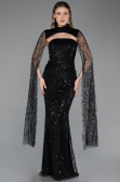 Abendkleid Lang Perlenbesetzt Schwarz ABU5652