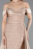 Beige Abendkleid Perlenbesetzt Lang ABU5542