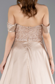 Beige Abendkleid Perlenbesetzt Lang ABU5542