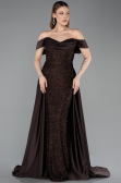 Braun Abendkleid Perlenbesetzt Lang ABU5542