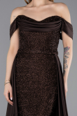 Braun Abendkleid Perlenbesetzt Lang ABU5542