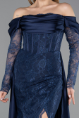 Abendkleid Lang Spitze Marineblau ABU5653