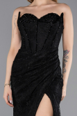 Standesamtkleid Lang Guipure Spitze Schwarz ABU5642