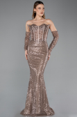 Abendkleid Lang Perlenbesetzt Kupfer ABU5659