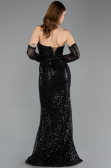 Abendkleid Lang Perlenbesetzt Schwarz ABU5659