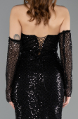 Abendkleid Lang Perlenbesetzt Schwarz ABU5659