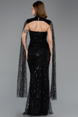 Abendkleid Lang Perlenbesetzt Schwarz ABU5652