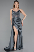 Anthrazit Abendkleid Satin Lang ABU5578