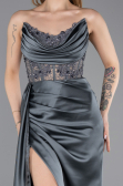 Anthrazit Abendkleid Satin Lang ABU5578