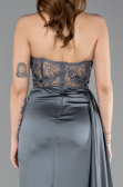 Anthrazit Abendkleid Satin Lang ABU5578