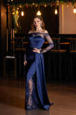 Abendkleid im Meerjungfrau-Stil Lang Satin Marineblau ABU5641