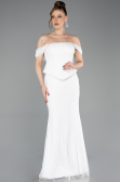 Abendkleid im Meerjungfrau-Stil Lang Spitze Weiß ABU5685