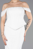 Abendkleid im Meerjungfrau-Stil Lang Spitze Weiß ABU5685