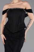 Abendkleid im Meerjungfrau-Stil Lang Spitze Schwarz ABU5685
