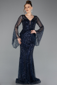 Abendkleid Lang Perlenbesetzt Marineblau ABU5690