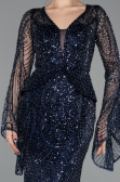Abendkleid Lang Perlenbesetzt Marineblau ABU5690