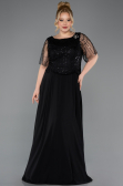 Kleider in Großen Größen Lang Chiffon Schwarz ABU5554