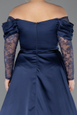 Kleider in Großen Größen Lang Satin Marineblau ABU5261