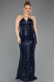 Abendkleid in Übergröße Lang Perlenbesetzt Marineblau ABU5698