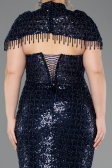 Abendkleid in Übergröße Lang Perlenbesetzt Marineblau ABU5698