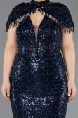 Abendkleid in Übergröße Lang Perlenbesetzt Marineblau ABU5698