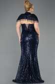 Abendkleid in Übergröße Lang Perlenbesetzt Marineblau ABU5698