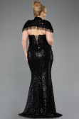 Abendkleid in Übergröße Lang Perlenbesetzt Schwarz ABU5698