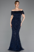 Abendkleid Lang Perlenbesetzt Marineblau ABU5694